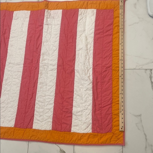 Land Of Nod Striped Pink and Orange Quilt - Picture 2 of 4
